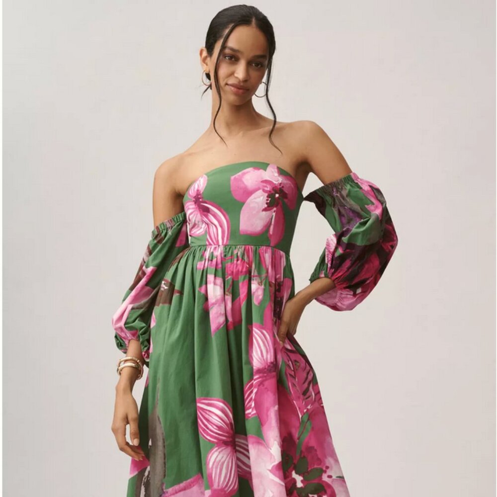 NWT Let Me Be Long-Sleeve Printed Midi Dress, SP